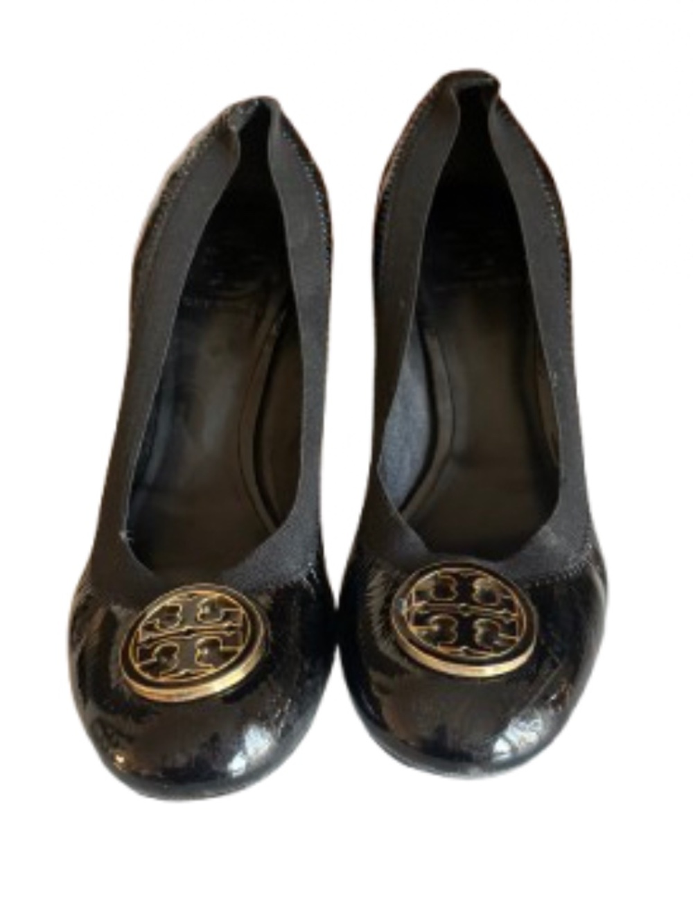 Tory Burch Black Patent Leather Logo Pumps Size 8 Mid Heel